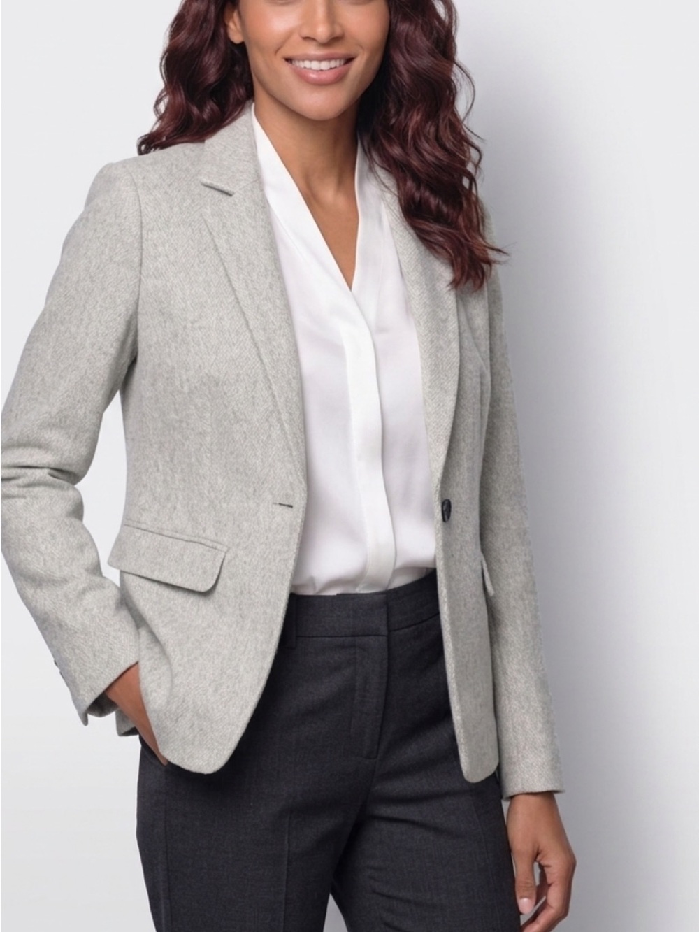 LOFT Light Gray Tailored Blazer Wool Blend